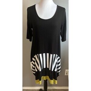 LUUKAA Size 10 Black Color Block Stretch Jersey Lagenlook Tunic Artsy Blouse